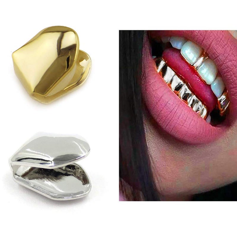 Comidox Silver Plated Hip Hop Single Teeth Grillz Caps Top Bottom Dental Grill 3Pcs - Image 3